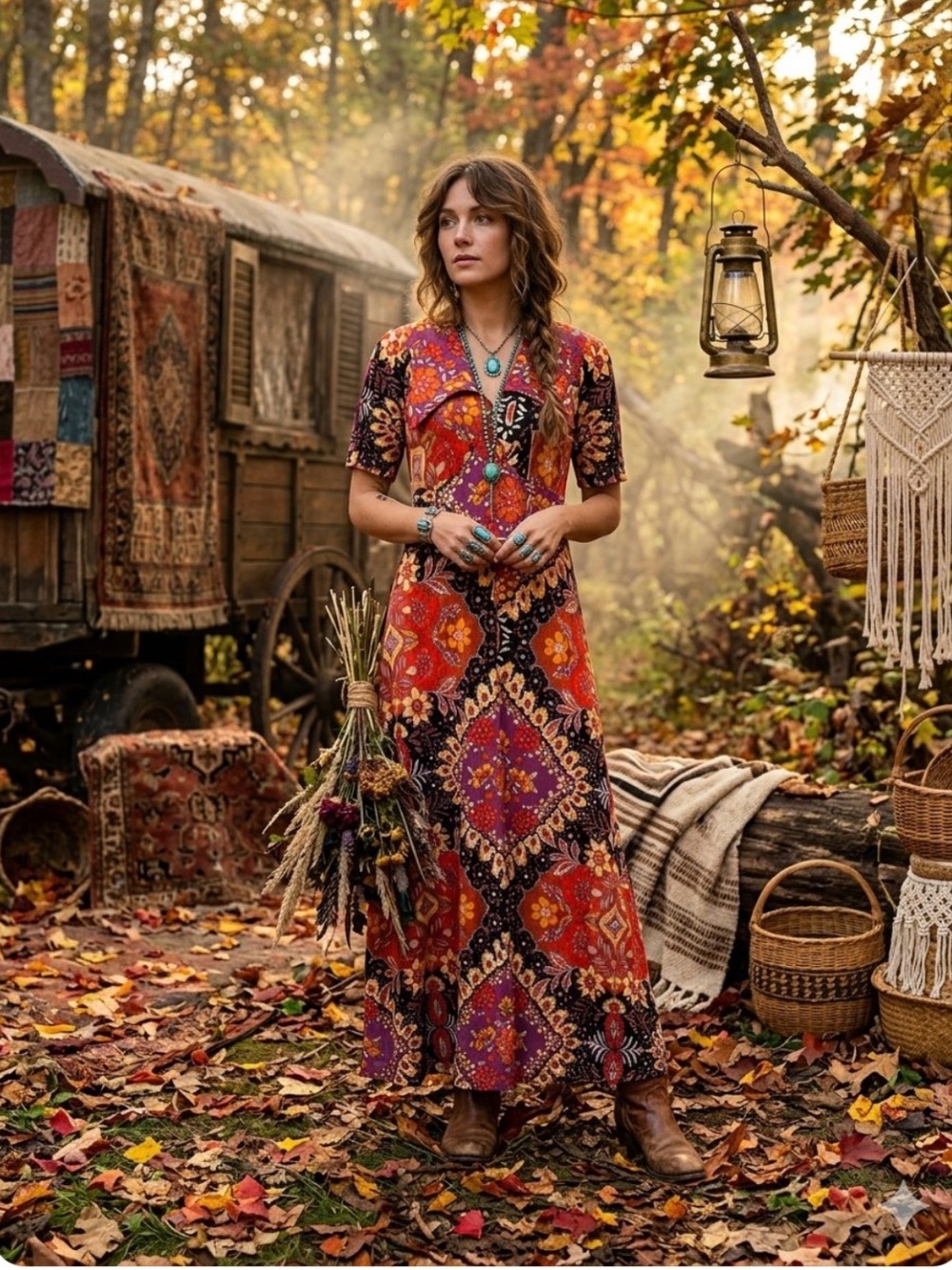 VTG 70s Floral Paisley Maxi Dress Wing Collar
Retro Boho Mod Sz 12